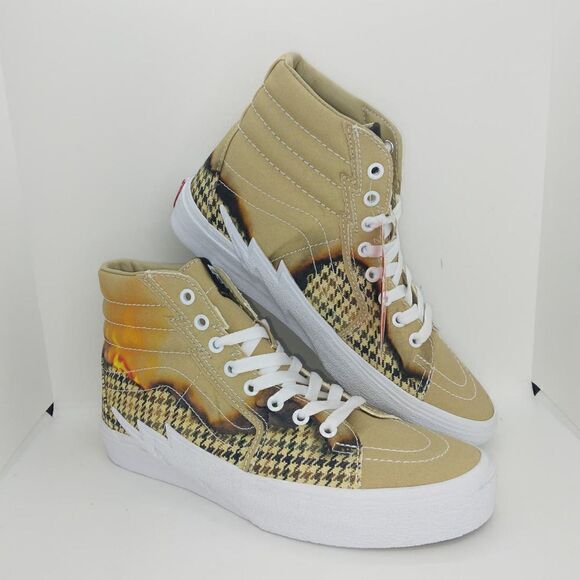 VANS SK8 Off the Wall NEW Mens Hi-Top Taupe Raised Lightning Bolt Sneakers-sz. 8 - Picture 1 of 6